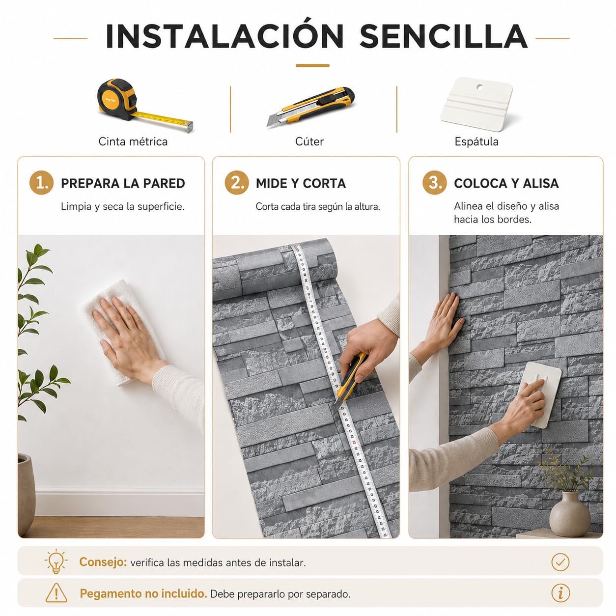 Genérico Papel Pintado 3D Efecto Ladrillo Gris Oscuro, Rollo PVC 10x0.53m