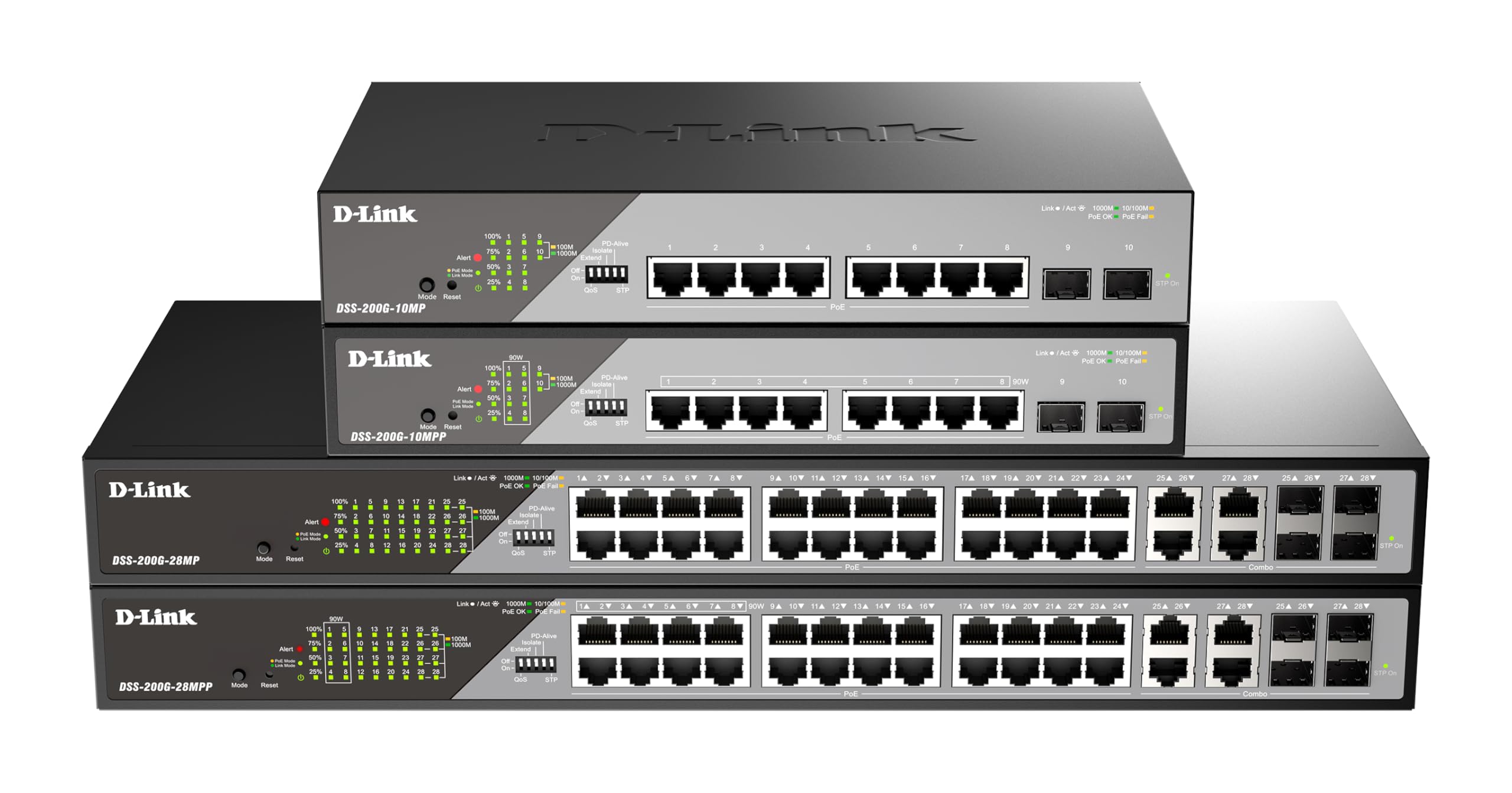 D-Link DSS-200G-10MPP Smart Switch 10 Ports Gigabit PoE++ pour vidéosurveillance, 8 Ports PoE+ 1000BASE-T et 2 Ports SFP, 802.3af/at/BT, Budget PoE 242 W, Extension de 250 m, sans Ventilateur, ONVIF