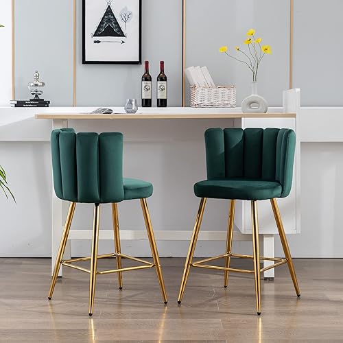Miniatura 6 de ZHENGHAO Juego de 2 taburetes de bar dorados de 26 pulgadas, de terciopelo con respaldo tapizado, modernos taburetes de bar para desayunocomedorsala