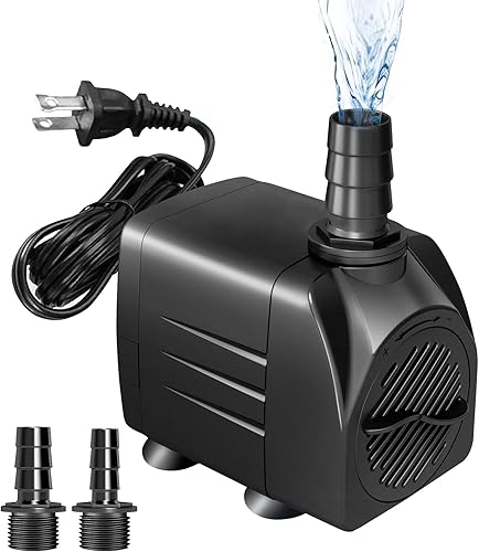 Bomba sumergible de 400 GPH (1500 LH) de 20 W, bomba de fuente ultra silenciosa con elevación de 6.56 pies de altura y 3 boquillas para acuario,