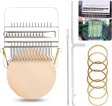 Small Weaving Loom, Wooden Speedweve Darning Loom Machine with 14 Hooks Quickly Household Mending Loom for Beginners, Hand Craft DIY Weaving Repair Tool for Jeans, Socks, Clothes.