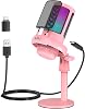 NJSJ Gaming Microphone, USB Microphone for PC/ PS4/ PS5/ Mac/Phone, Condenser Mic with Touch Mute, Brilliant RGB Lighting, Gain knob & Monitoring Jack for Recording, Streaming, Podcasting (Pink)