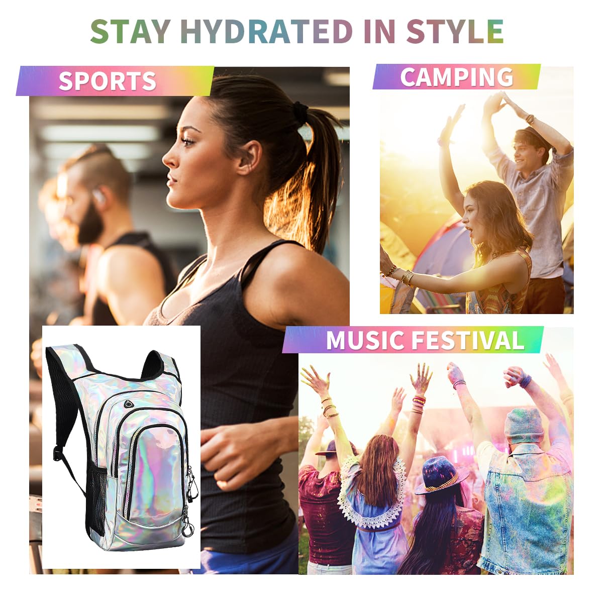 Zaino idrico con sacca idrica da 2 litri, zaino per acqua essenziale per festival, leggero borsa idro per corsa, ciclismo, attrezzatura per festival musicali, rave