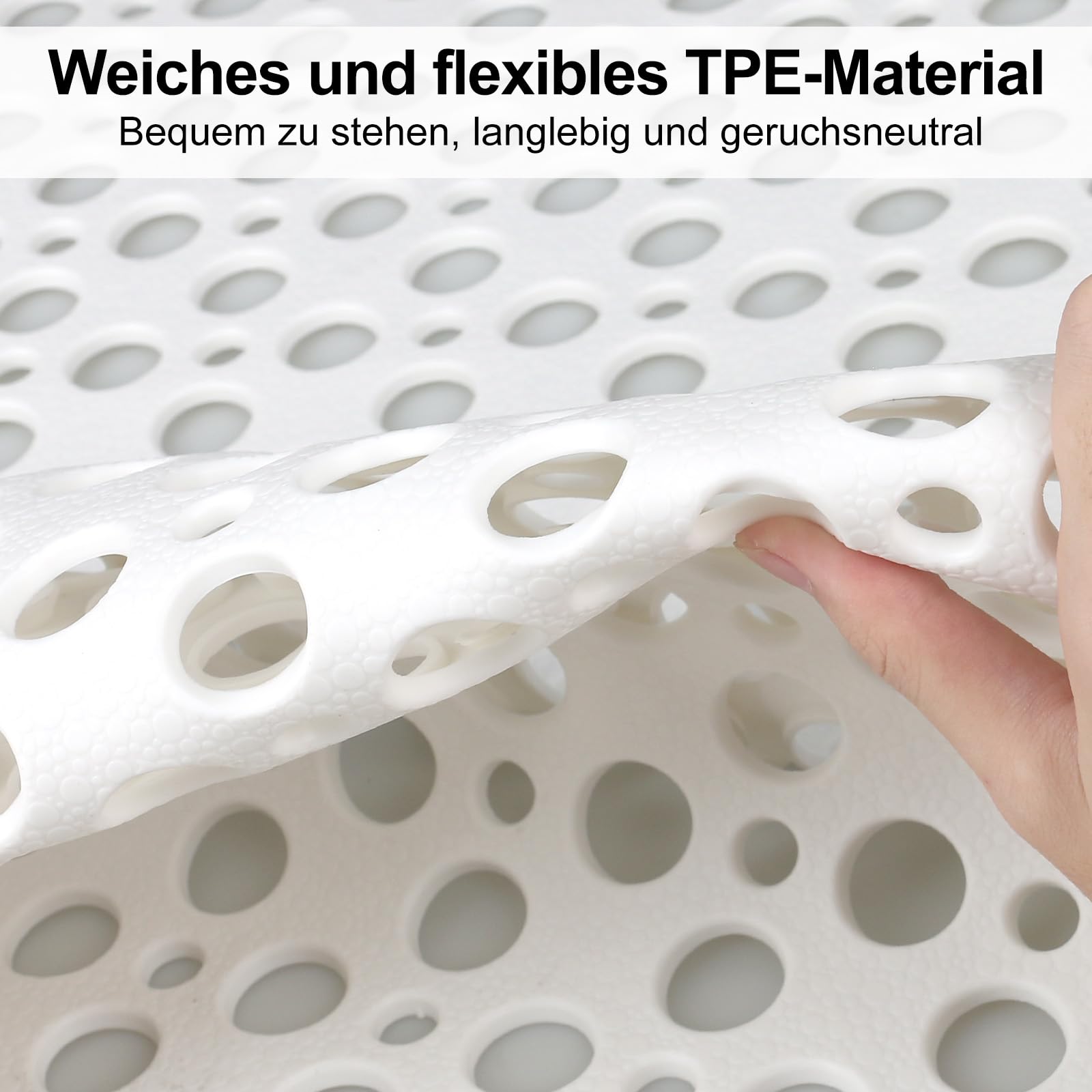 Alfombrilla de ducha antideslizante de 60 x 90 cm – Alfombrilla antideslizante para la ducha de material TPE suave con ventosas y grandes agujeros de drenaje, secado rápido y lavable a máquina