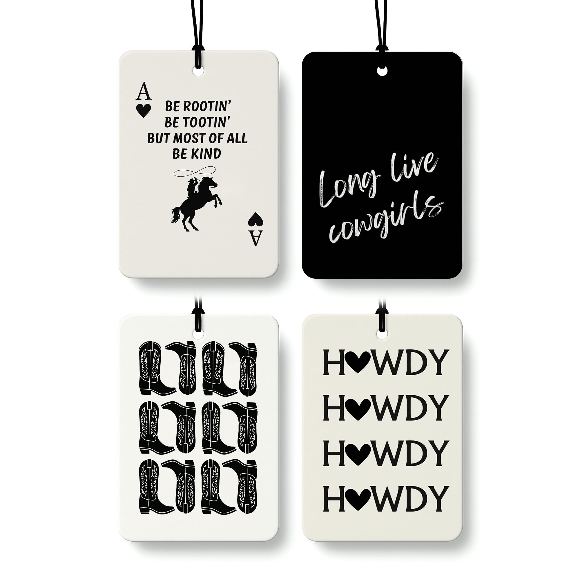 EKGJW Boho Neutral Western Citrus Car Air Freshener 4 Pcs, Black and Beige Rodeo Cowgirl Boots Hanging Air Freshener for Cars Bathroom Dorm Books Decor, Western Accessories Gifts for Women Men