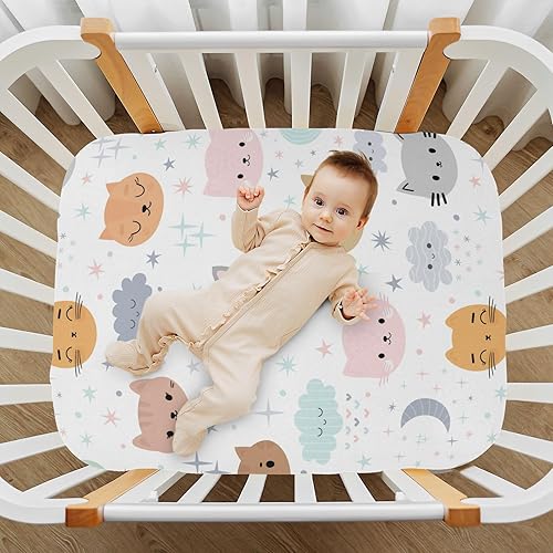 Miniatura 6 de Sábanas ajustables para cuna de gato para niños y niñas, funda de colchón elástica para cuna estándar y colchón de cama de niño pequeño para el
