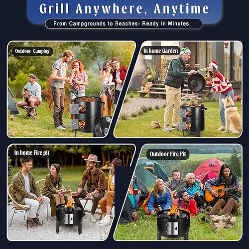 Miniatura 3 de Parrillas de carbón verticales 3 en 1 para barbacoas de patio, parrilla portátil de barbacoa de 17 pulgadas con termómetros y 2 puertas de acceso