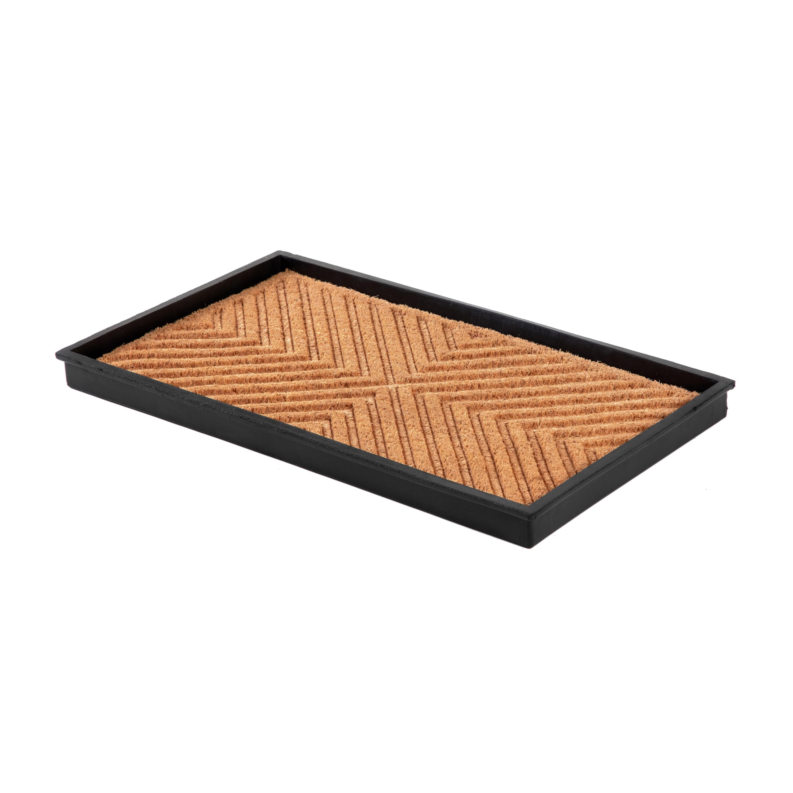 Anji Mountain Heavy Duty Waterproof Rubber Shoe Storage Mat Organizer/Boot Storage Tray Multi Use for Entryway with Coir, Tan Cross Embossed Insert, Fits 2 Pair (24.5" Wide)