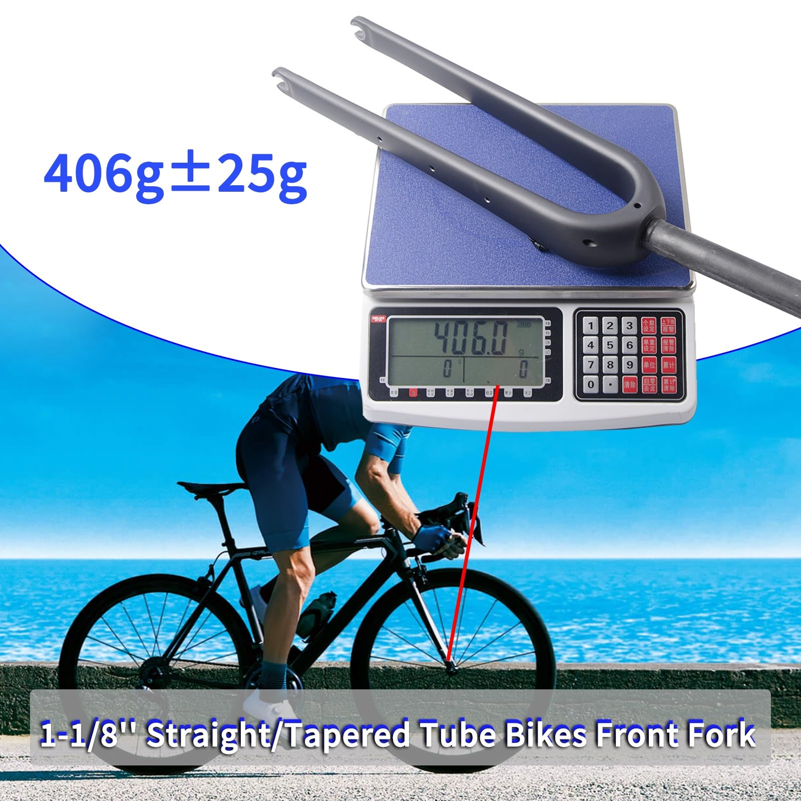 Fourche Gravel 700C en Fibre de Carbone pour vélo de Route, Rigide, Frein à Disque 28,6 mm, Tube Droit/Conique 1-1/8", axe traversant QR 100 mm, Avant pour pneus 55C
