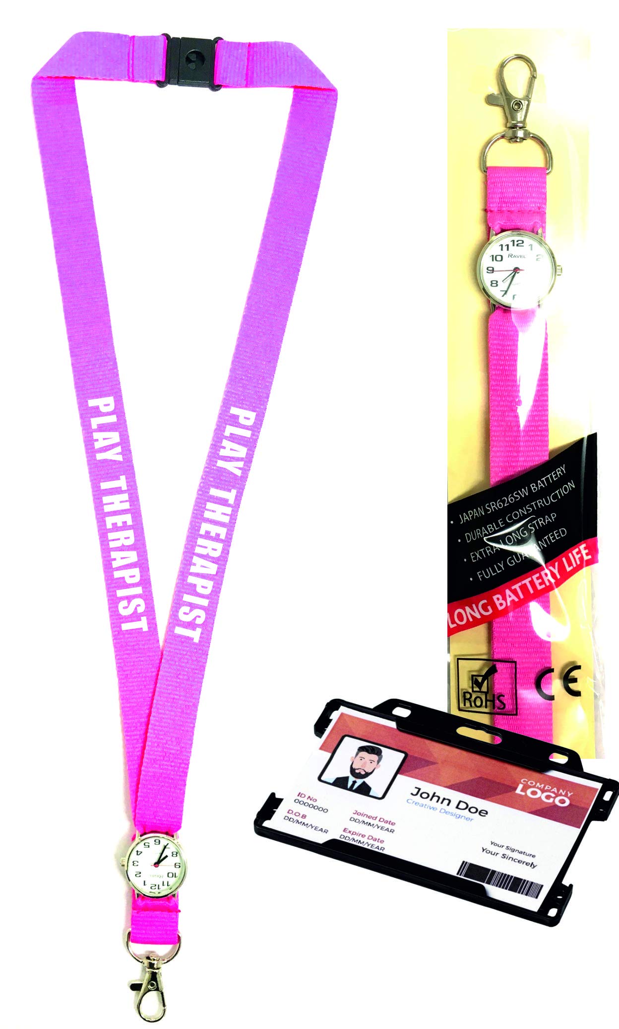 Printedproducts Pink Play Therapist Lanyard With Integrated Watch For Nurse's,Teacher's Etc. 1 X Lanyard Watch Comes With Id Card Holder, Any Name Available (Pink)