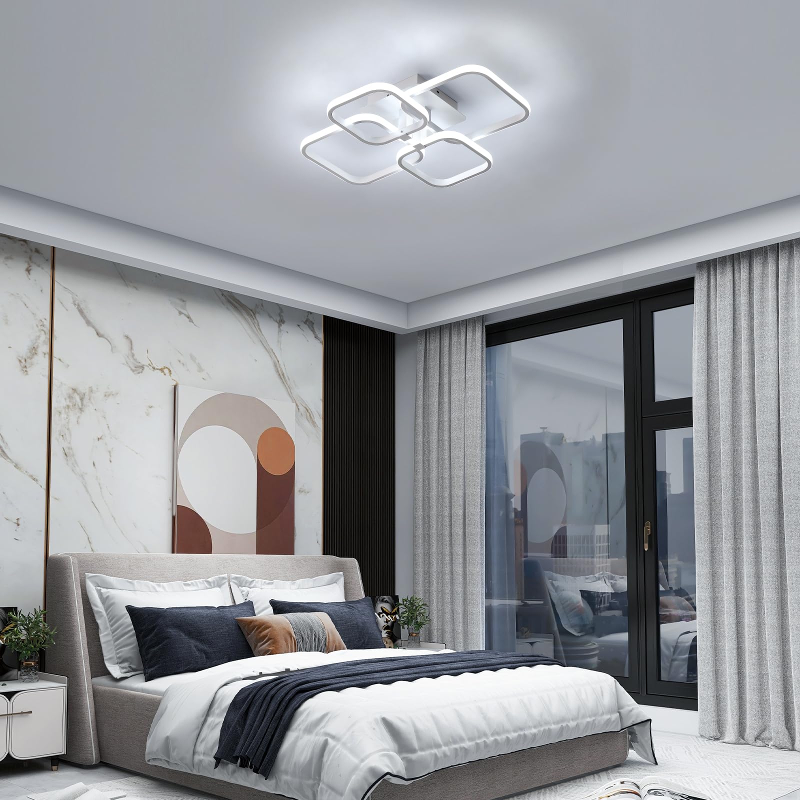Plafoniera LED, 60W Plafoniera Led Soffitto Modern Quadrata Design, Lampad a da soffitto Bianco per Soggiorno Camere da Letto 6500K Luce fredda