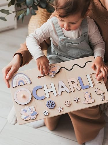 Amazon Com Busy Board With Name Personalized Name Puzzle First Birthday Gift Wooden Name Puzzle Wooden Toy Childrens Puzzle Personalized Puzzle Wood Puzzle Handmade