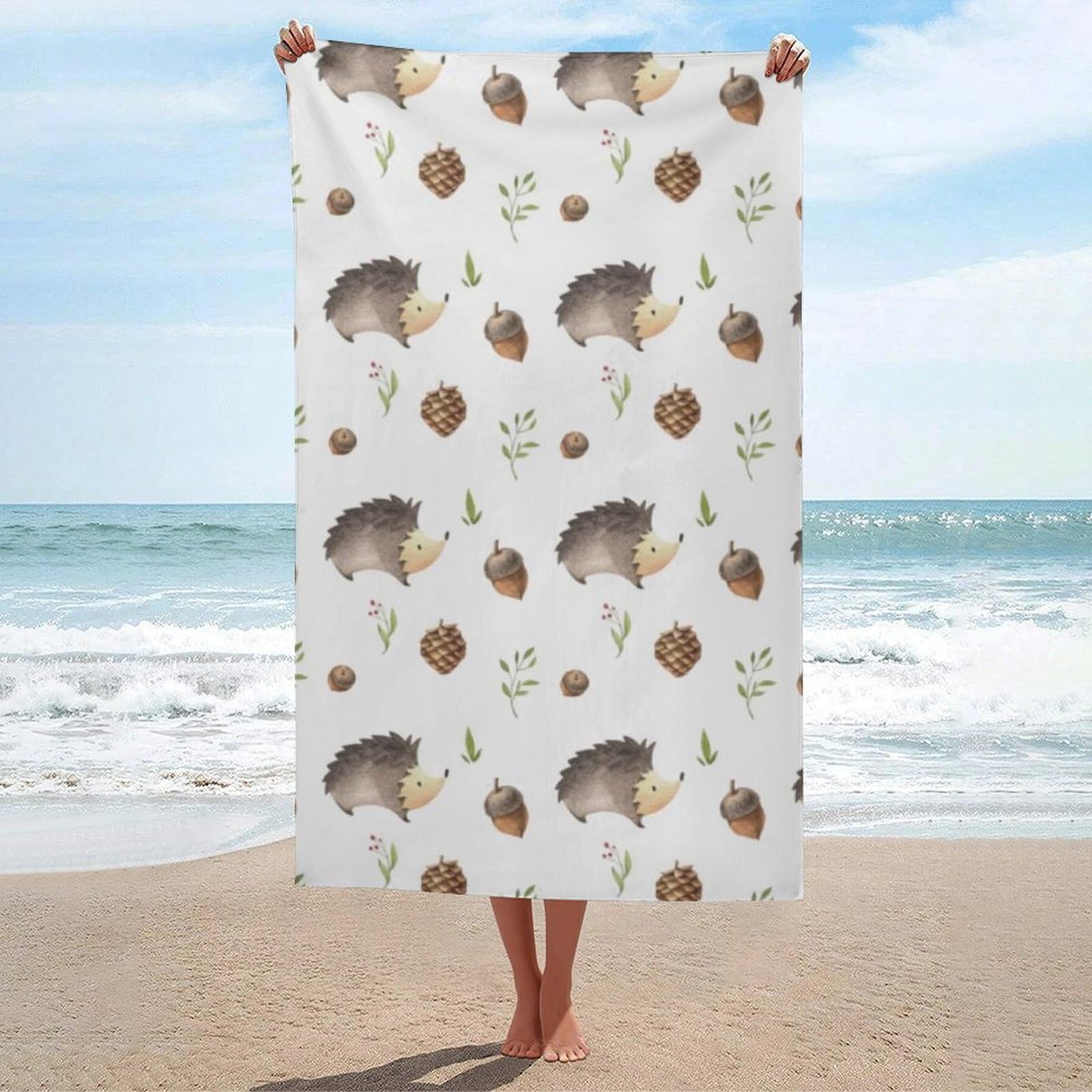 LWORZIIB Beach Towel, Hedgehog Bath Towel, Absorbent Towel for Swimming, Sports, Travel