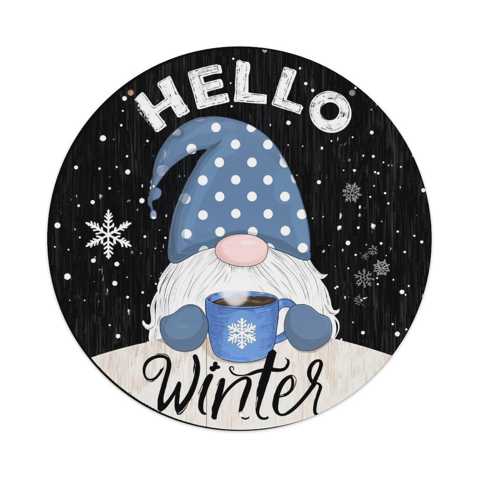 Hello Winter Gnome Snowflake Pattern Tin Sign Metal Poster Vintage Metal Signs for Home Man Cave Bar Cafe Kitchen laundry room Wall Decorations 8x8 inches