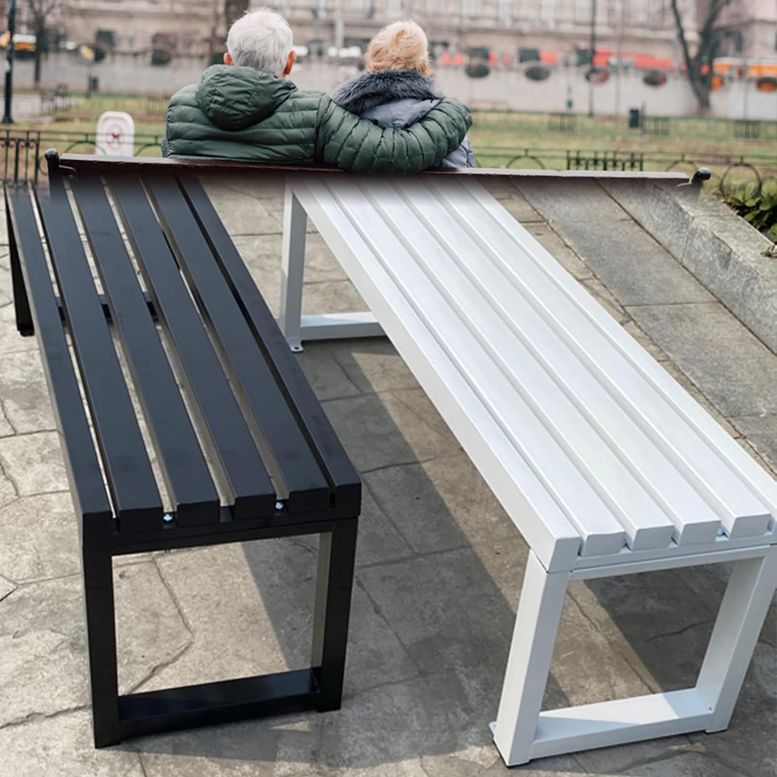 Panca da Esterno per 2-3 Adulti, 11 Colori, Panchina da Esterno in Ferro per Giardino, Patio, Portico, Ingresso,panchina da Giardino, capacità di 400 kg(Orange,150cm/59in)