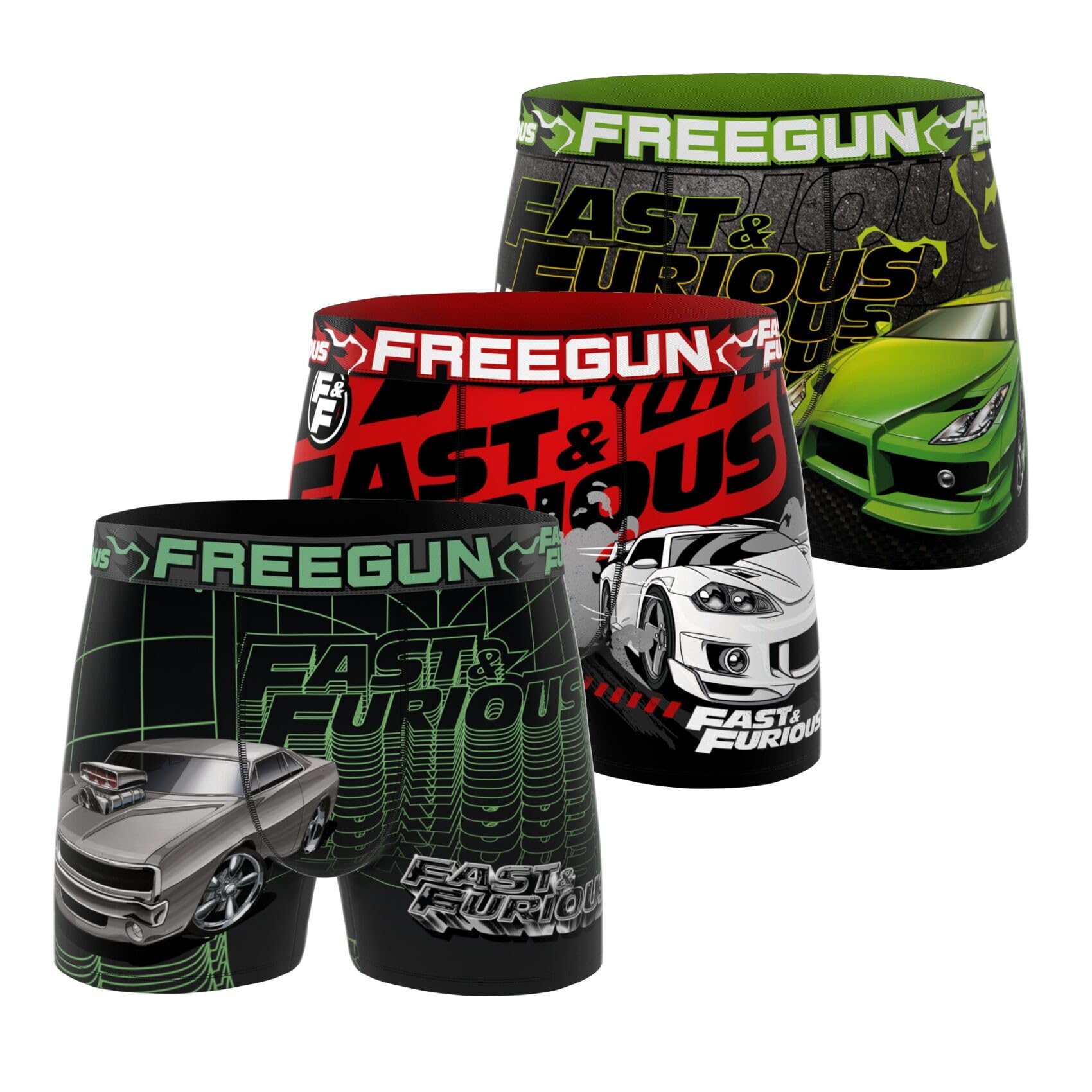 Freegun Boxer Enfant Fast and Furious, Caleçon Garçon, Confortable & Ultra-Doux (Lot de 3)