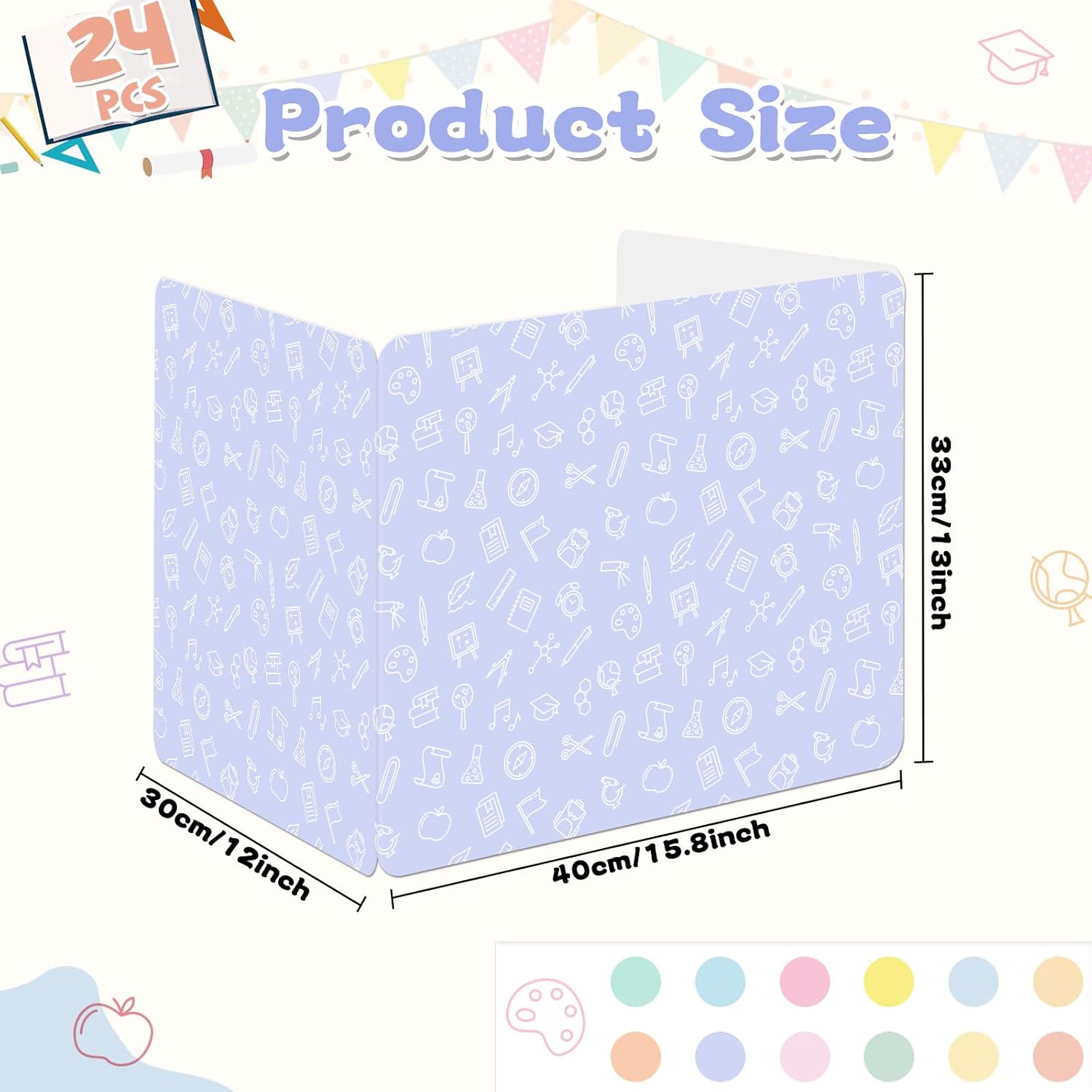 gisgfim 24 Pack Privacy Shields for Student in 12 Pastel Colors Desk Dividers Durable Privacy Folders Testing Dividers Shield Study Boards Panel Partition for Classroom Teacher Back to School Supplies