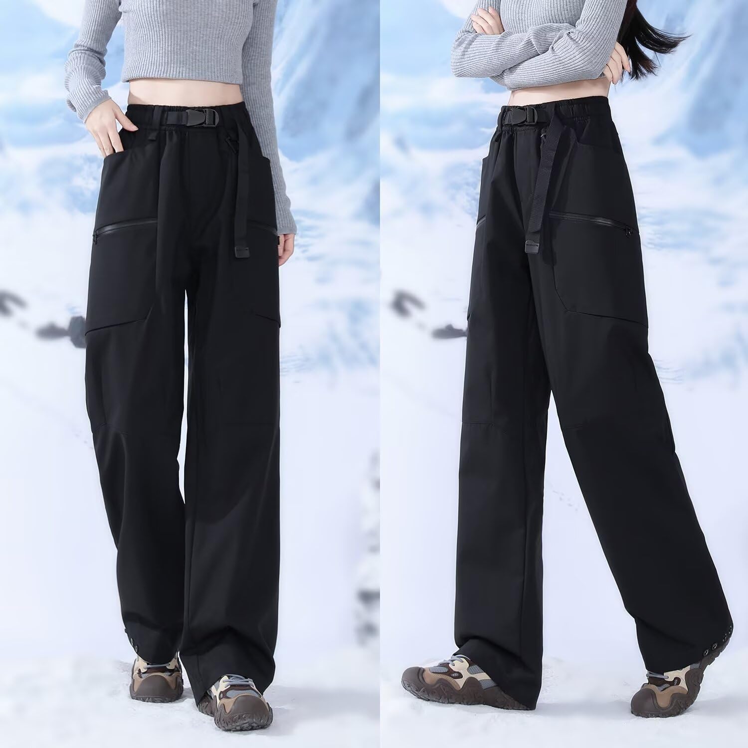 FLYGAGA Damen Wanderhose Wasserdicht Softshellhose Fleecehose Gefüttert Warm Winddicht Winterhose Skihose Camping Outdoor Regenhose Trekkinghose Fahrrad Elastischer Bund Thermohose Winter