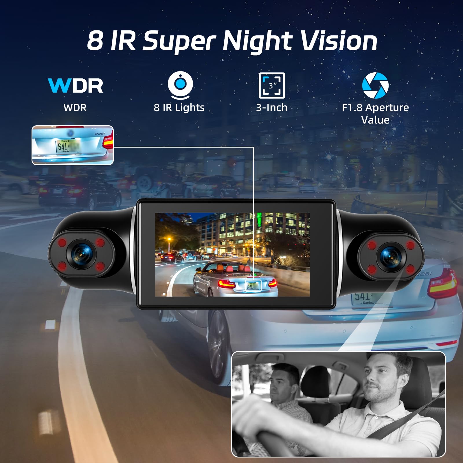 NHOPEEW Cámara para salpicadero 2K 360° de 4 Canales: cámara para Coche con Pantalla IPS de 3 Pulgadas, Sensor G, aplicación WiFi, visión Nocturna y Tarjeta de 64 GB