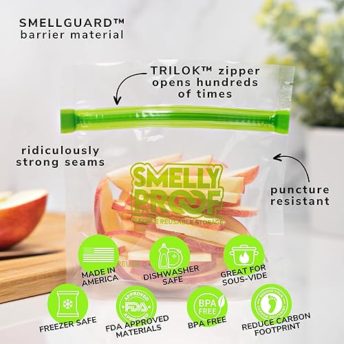 Miniatura 4 de Smelly Proof 10 bolsas de almacenamiento reutilizables expandibles de pie y relleno para alimentos diseñadas y MFG en Estados Unidos, sin PEVA, sin