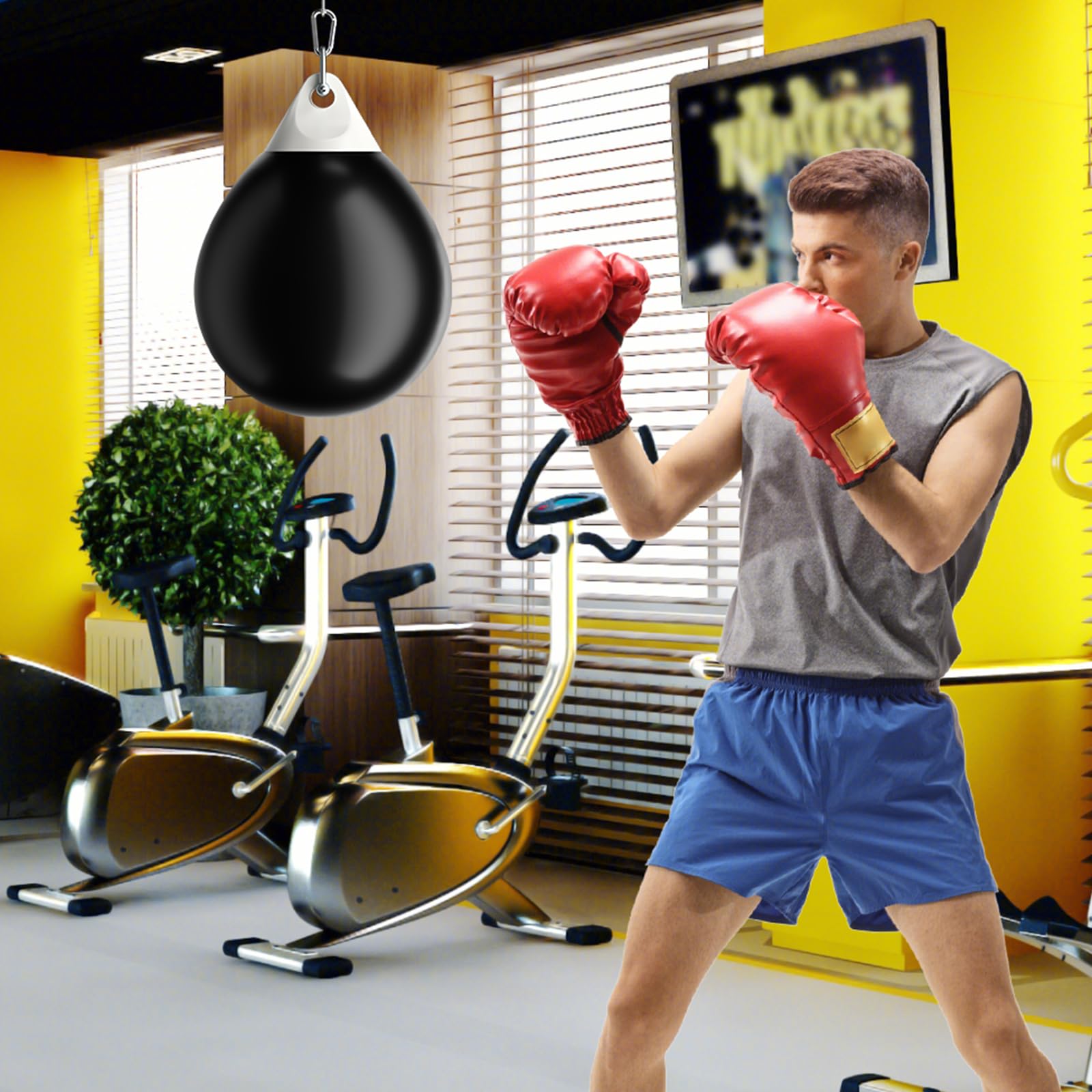 GYMAX Saco de Boxeo de Agua, Bolsa Pesada de Agua de 55 cm y 80 kg con Cadena Metálica Ajustable, Manguera Llena de Agua, Saco de Entrenamiento Acuático para Adultos y Niños