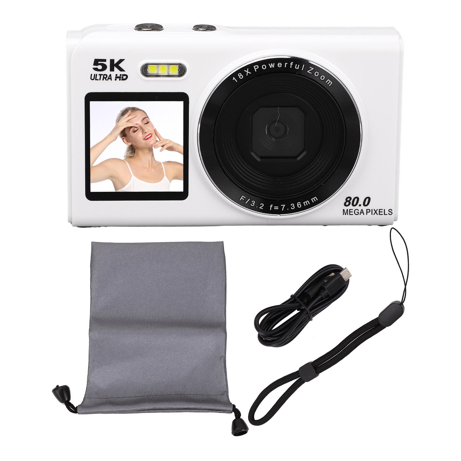 Bewinner Fotocamera Digitale 5K per Fotografia, Videocamere per vlog Wi-Fi da 80 MP con Flash Integrato, Doppio Schermo da 2,8 Pollici e 1,5 Pollici, Videocamera con Zoom Digitale 18X e (64GB)