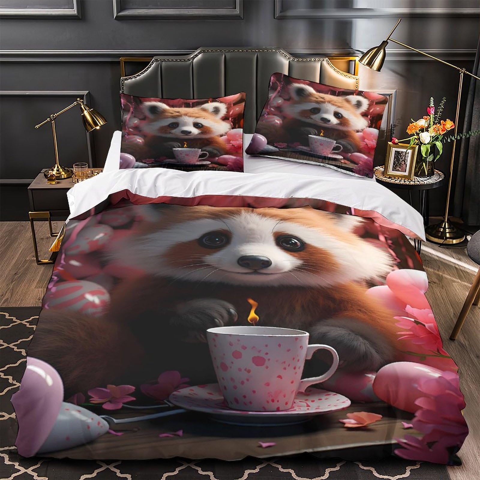 Housse de couette panda roux 3D de qualité supérieure en microfibre résistante et respirante