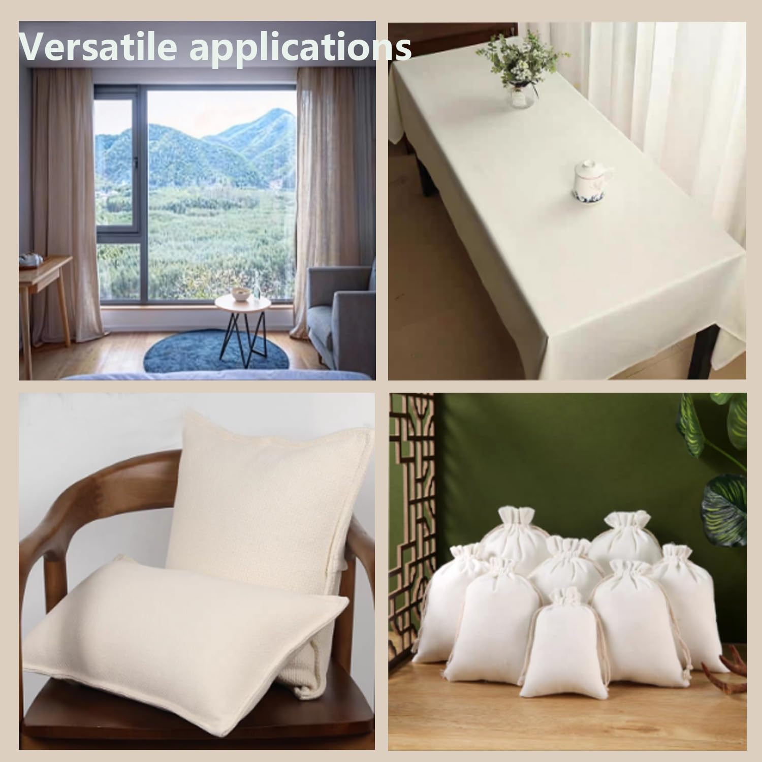 Tessuto Artigianale in 100% Cotone Naturale 1 stk Tessuto di Calicò al Metro 1M x 160cm Tessuto Spesso e Resistente in Cotone 100% Non Sbiancato Materiale Artigianale per Cucire Cuscini Tovaglie