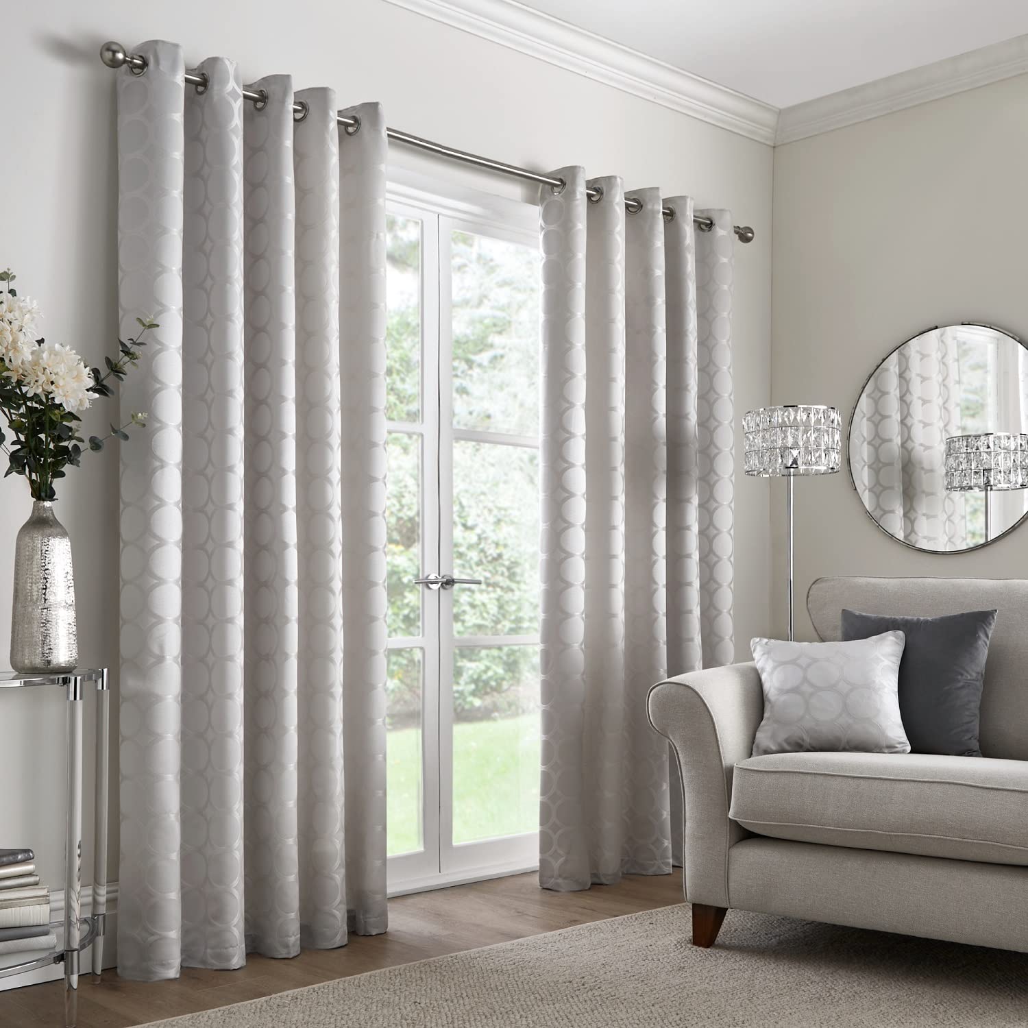 Appletree Boutique - Cassina - Jacquard Pair of Eyelet Curtains - 90" Width x 90" Drop (229 x 229cm) in Silver