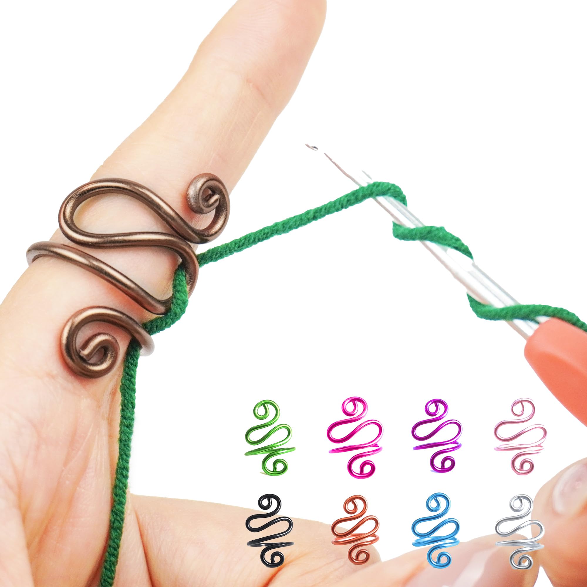 NIBIBALA Crochet Tension Ring, Lefties & Righties Yarn Tension Control, Adjustable Companion Ring, Birthday Gifts For Friend, Sister, Mom, Aunt, Grandma, Knitters (Size 7-10, Brown)