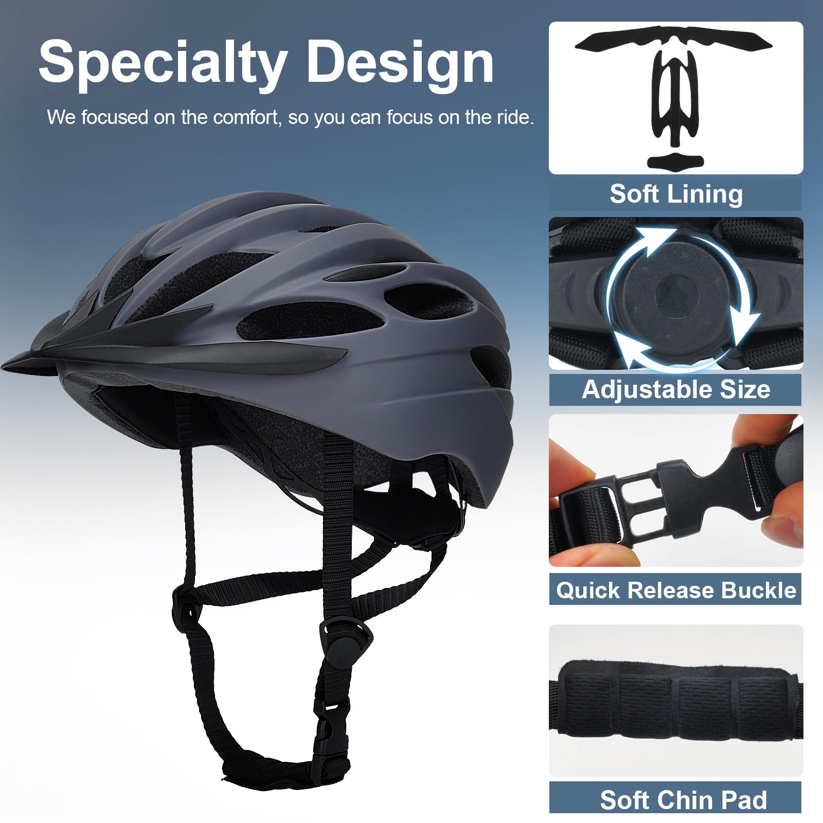 Casco de Bicicleta con Luz LED Trasera – 21 Orificios de Ventilación, Ligero y Transpirable para Montaña y Carretera, Talla Ajustable 54-62 cm