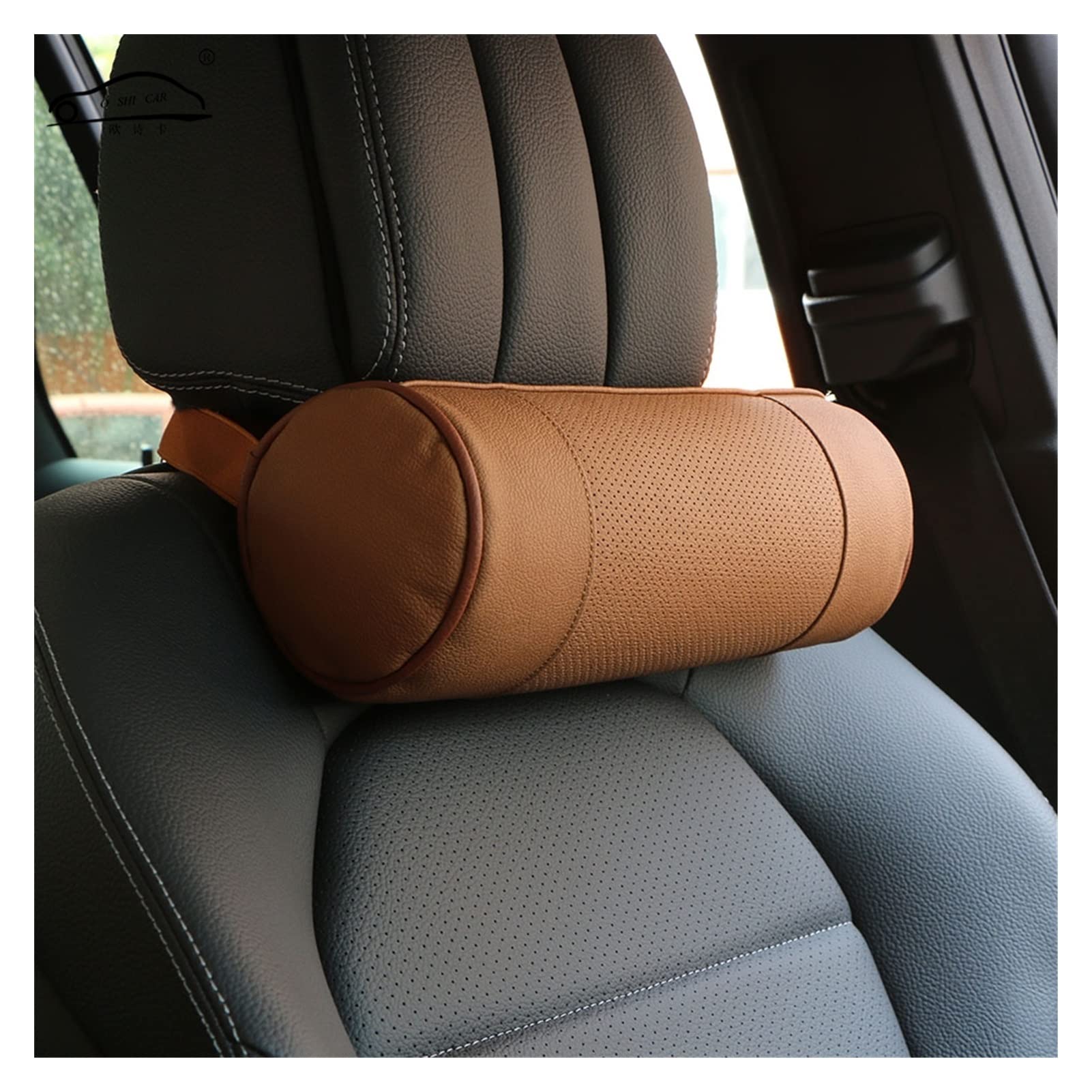 Memory Foam Auto Collo Cuscino/Vera Pelle Auto Cervicale Rotondo Rotolo Sedia da Ufficio Supporto Poggiatesta Supporta Cuscino Nero (Color : Black)