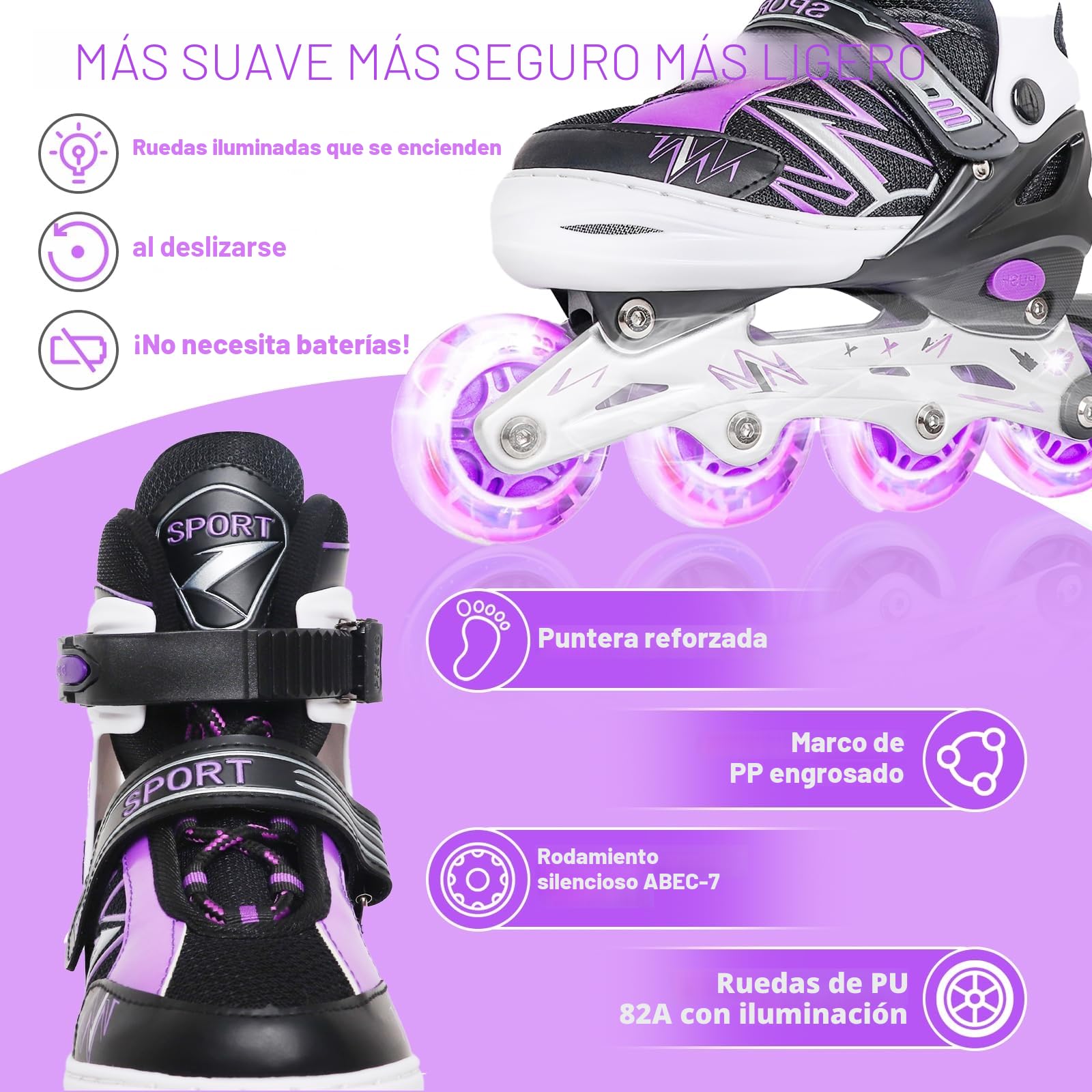 Patines en línea Ajustables para niños con Ruedas de iluminación, Principiantes, Juegos al Aire Libre