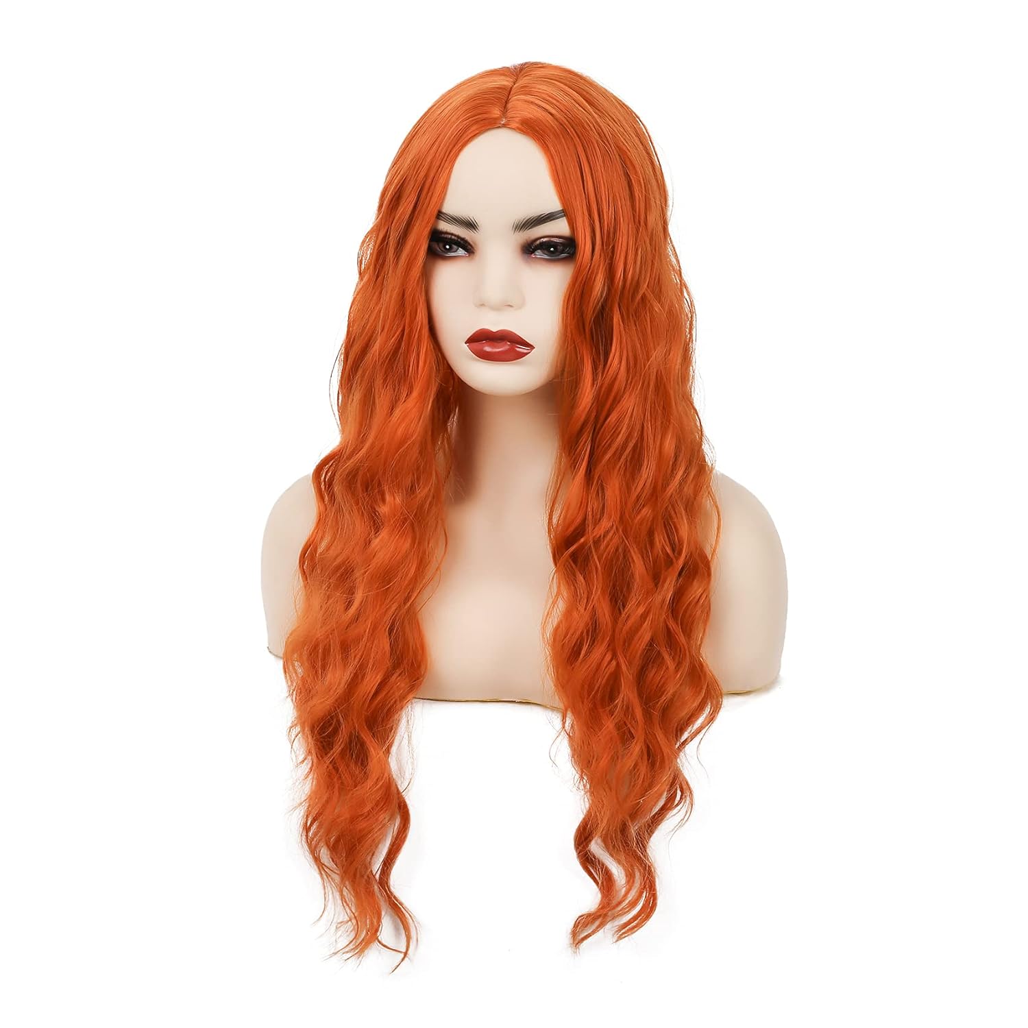 Kaneles Orange Wig for Women Long Wavy Curly Wig Middle Part Synthetic Heat Resistant Fiber 25 inches Daily Party Halloween Repalcement Wigs - Image 2