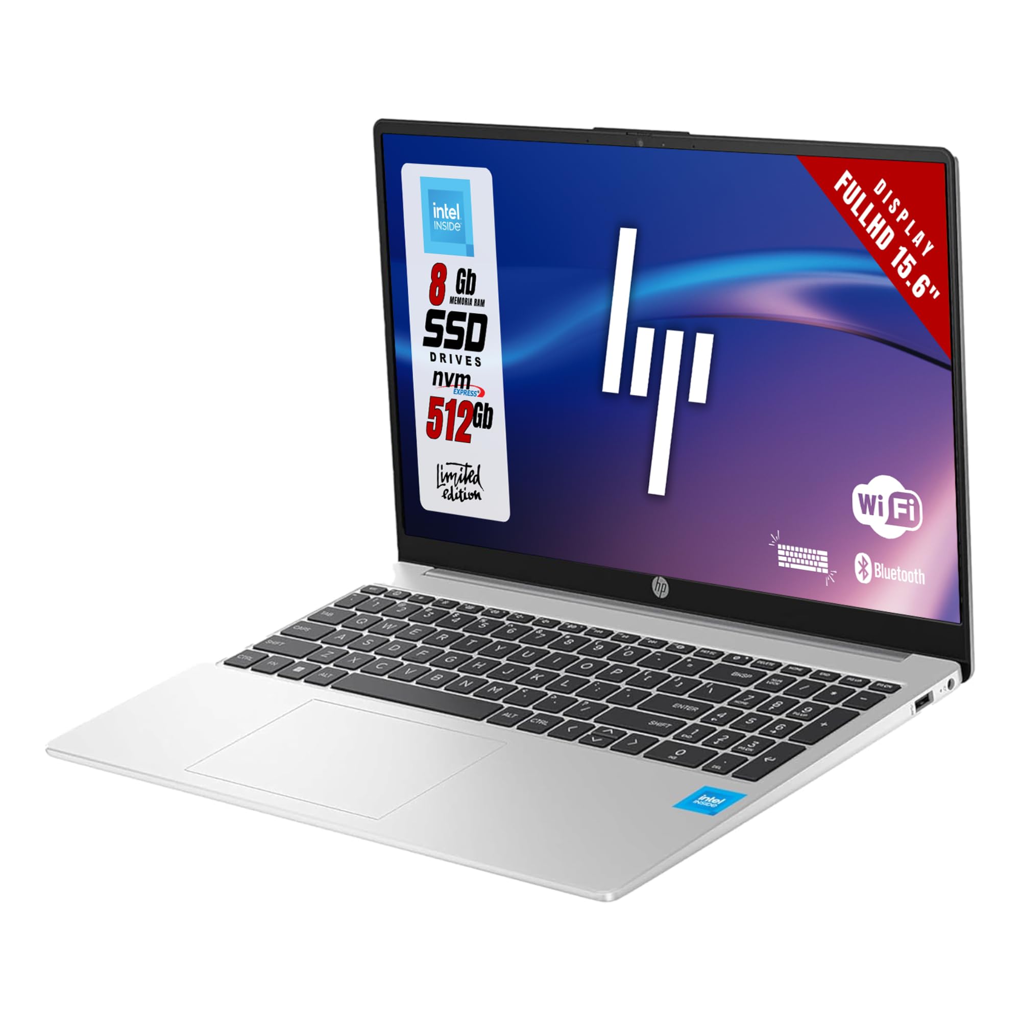 HP 250 G10 Notebook, Cpu Intel N100 4 Core fino a 3,4 GHz, Ram 8Gb SSD 512Gb, Display FullHD 15.6", Pc Portatile con Tastiera retroilluminata, Win 11 Pro, Garanzia Italia