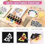 Colorful Permanent Fabric Paint, 26 Colors Soft Fabric Paint in Bottles (30ml/1oz) with Brushes, Palette,Non-Toxic Textile Paint for Clothes, T-Shirts, Shoes Art
