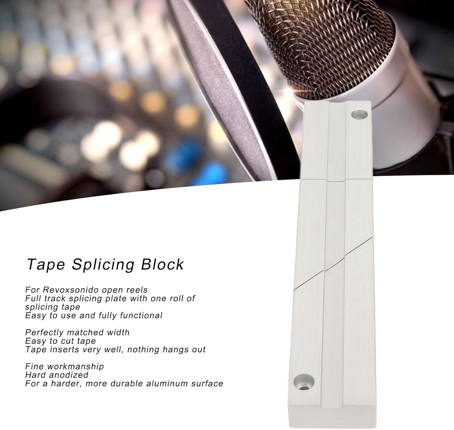 Open Reel Audio Splicing Kit, 1/4 10 Inch Adjustable Tape Splicing Block Open Reel Tape, Made of Grade CNC Aluminum Block with Splicing Tape and A Triple Cut Blade