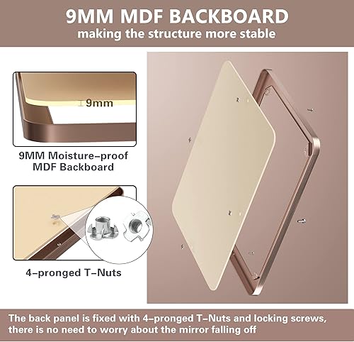 Miniatura 5 de Espejo de baño marrón cepillado de 16 x 24 pulgadas para pared, espejo de baño con marco de acero inoxidable 304, espejo rectangular de granja de