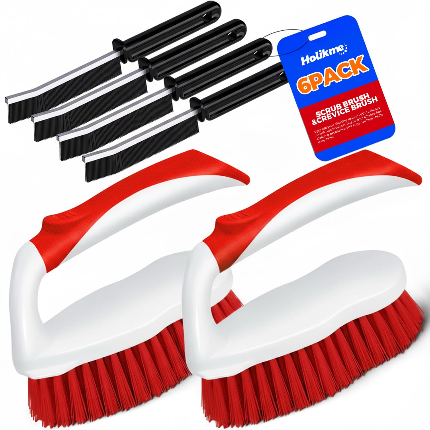 Holikme 6 Pack Cleaning Brush Scrub Brush Kitchen Brush for Floor,Red