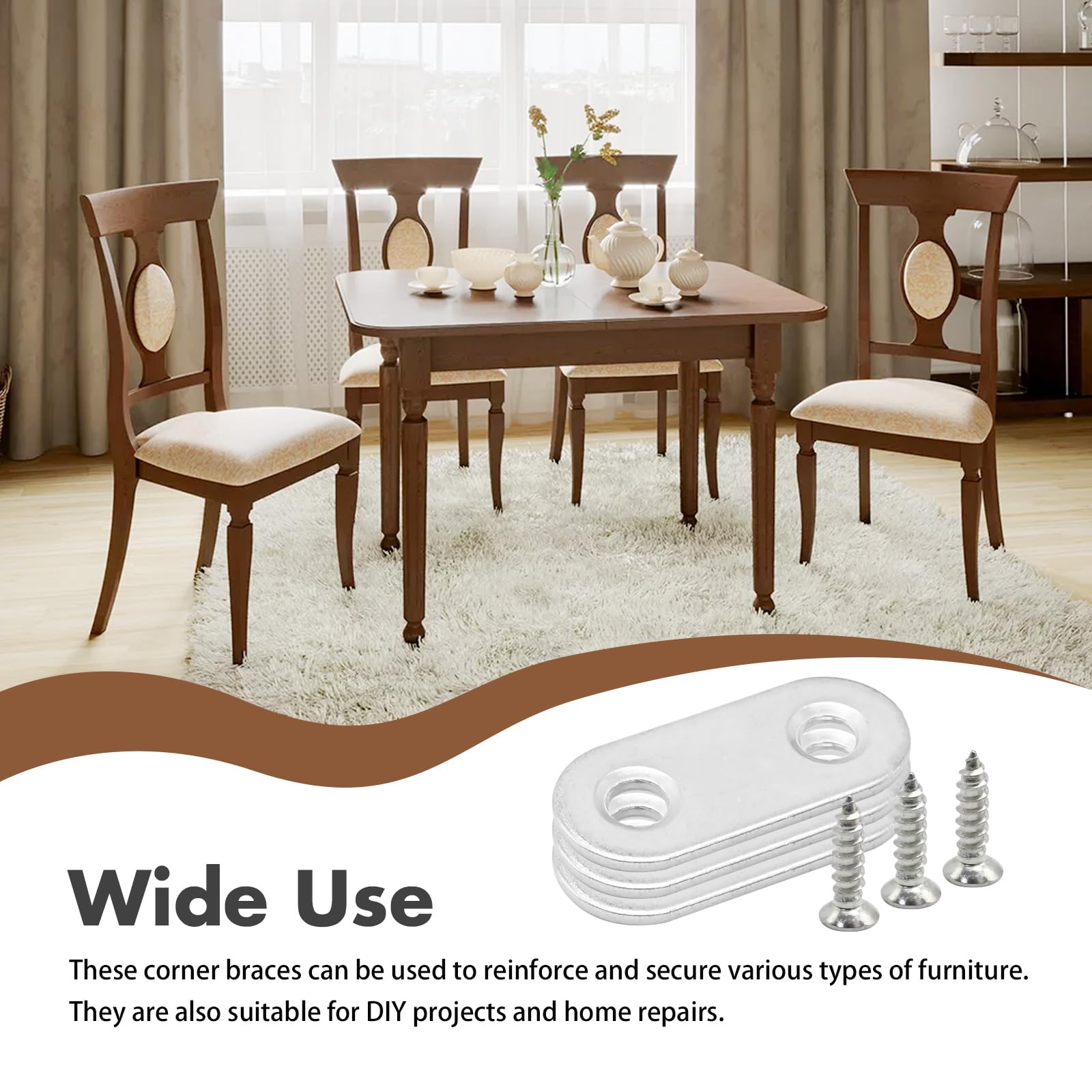 EATAKWARD 30Pcs Flat Straight Brace Brackets Plate, 1.57 x 0.6 x 0.08 Inch Stainless Steel Repair Bracket Plate, Support Fixed Connection Plate for Furniture Wood Shelves (Silver)