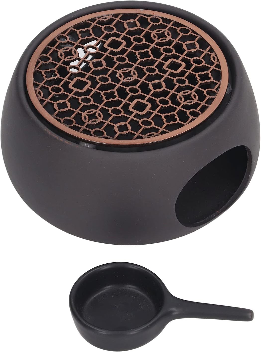 Qiilu Teapot Warmer Base Ceramic Candle Heater Tea Coffee Milk Light Warmer with Purple Iron Pad for Home Black - Heavy Duty Decorative Candle Holder Stands for Heat Food Coffee Milk (C Pad)