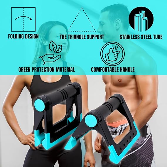 Push-Up Stand - Black & Blue, High-grade Stainless Steel, Foldable, Anti-slip Feet, 100 pounds Weight Capacity