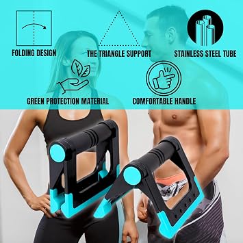 Push-Up Stand - Black & Blue, High-grade Stainless Steel, Foldable, Anti-slip Feet, 100 pounds Weight Capacity