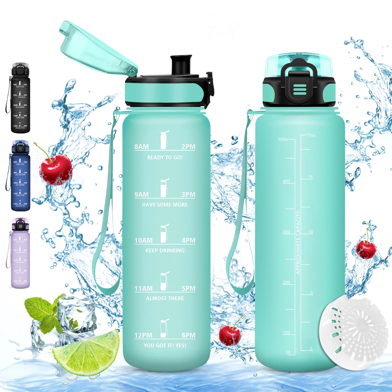 Vikaster Sports Water Bottle, 500 ml BPA-Free Drinking Bottle, Bicycle Water Bottle, Leak-Proof, Suitable for Carbonated Drinks, Sports Water Bottle for Bike, Fitness, School, Children, Outdoor
