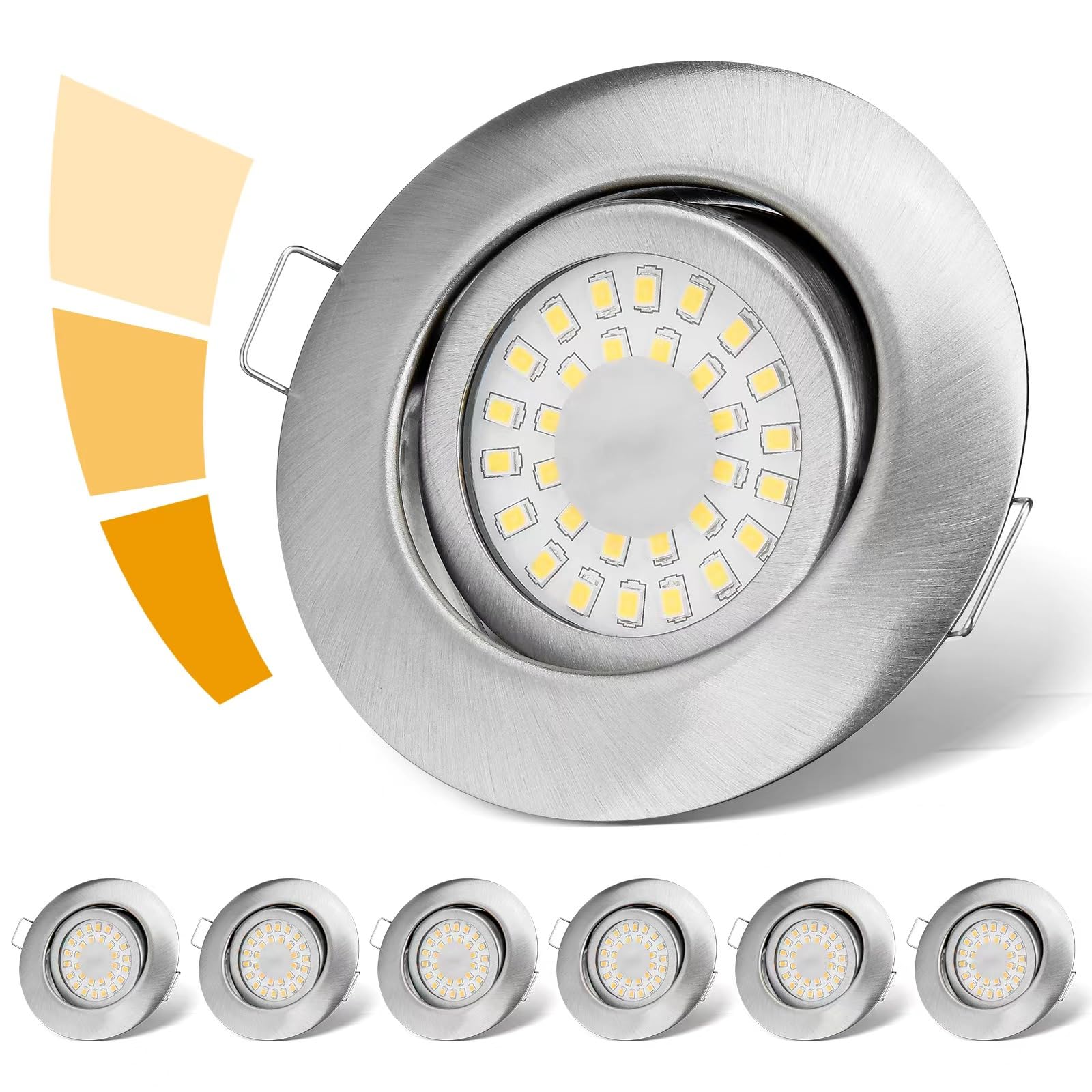 LED Einbaustrahler 230V Flach Dimmbar LED Spots 3 stufe Dimmbar 6W IP44 Bad Einbauleuchten Deckenspots Deckenstrahler,Warmweiß 3000K Schwenkbar Einbauspots für Badezimmer Küche Wohnzimmer,6er Set