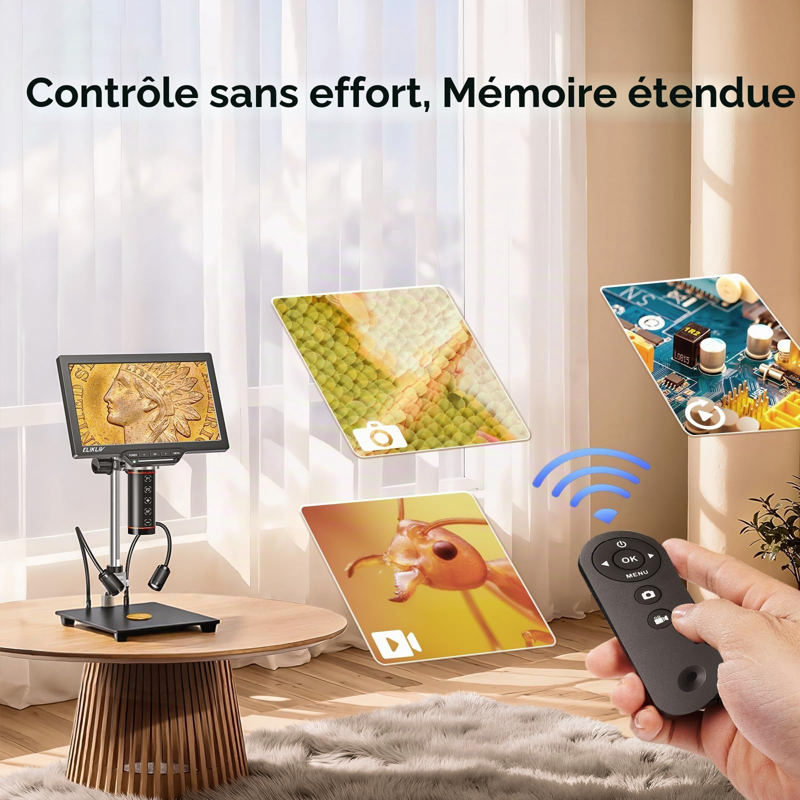 Elikliv Microscope Numérique 3K Autofocus EM3K-AF Max, Microscope à Pièces de Monnaie de 10.1", HDMI 38MP, Loupe Professionnel 2000X pour Pièces et Soudure, LCD pour Adultes, 64G