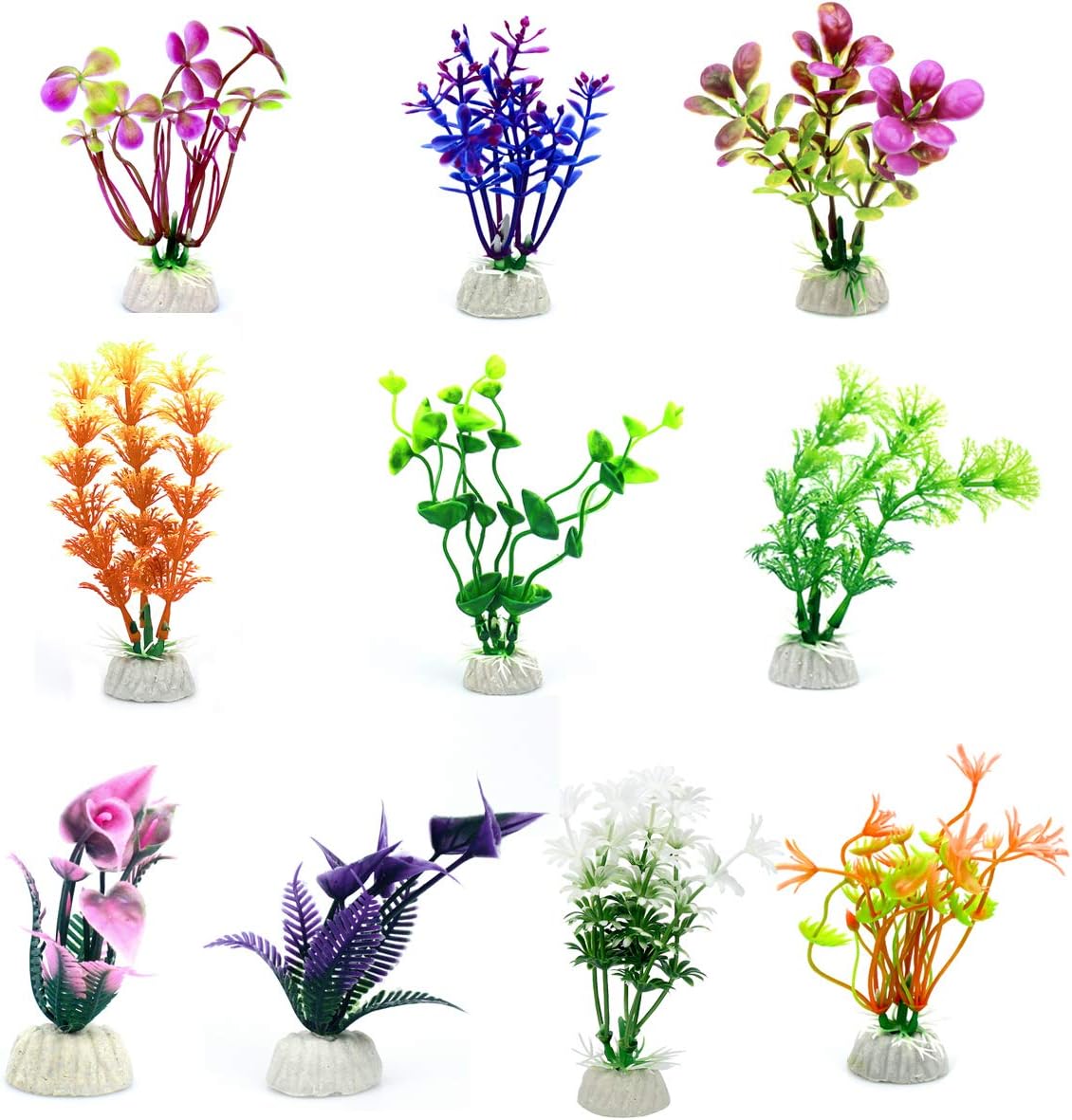 Transino 10 Pcs Aquarium Plants Fish Tank Decorations Artificial Aquatic Plants Realistic Plastic Aquarium Plants Accessories and Ornaments for Fish Tank (Purple/Green/Red/White/Pink)
