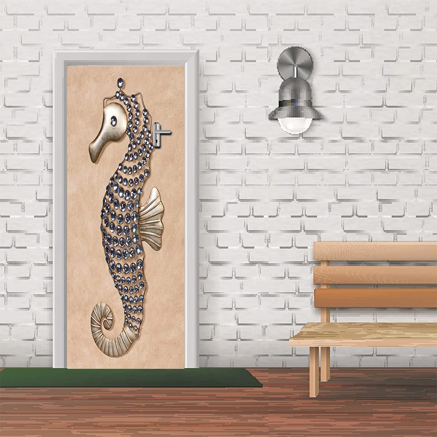 3D Seepferdchen Türaufkleber 95x215cm - Selbstklebende Türdekoration