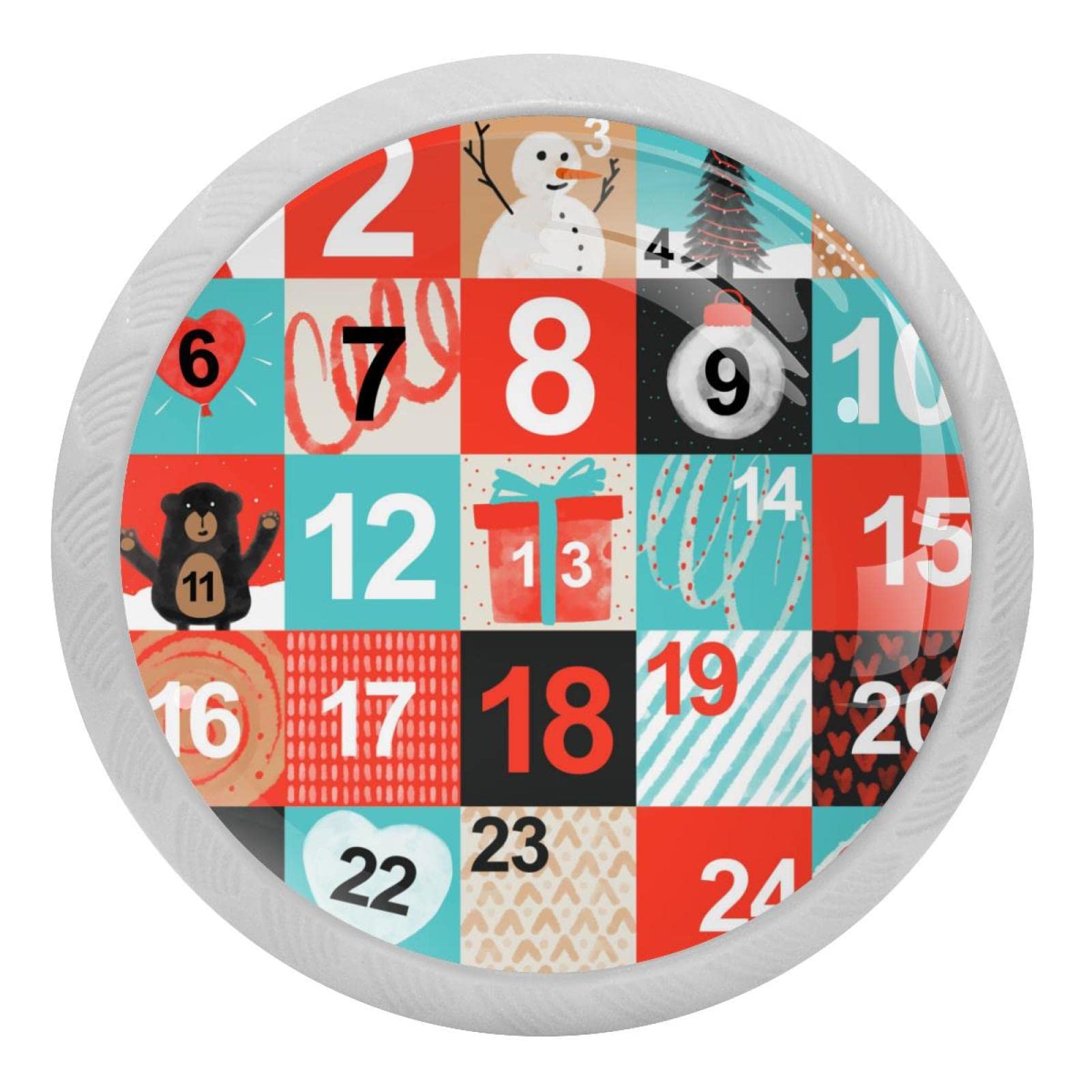 Boutons de placard de cuisine fluorescents à motif calendrier de Noël rond