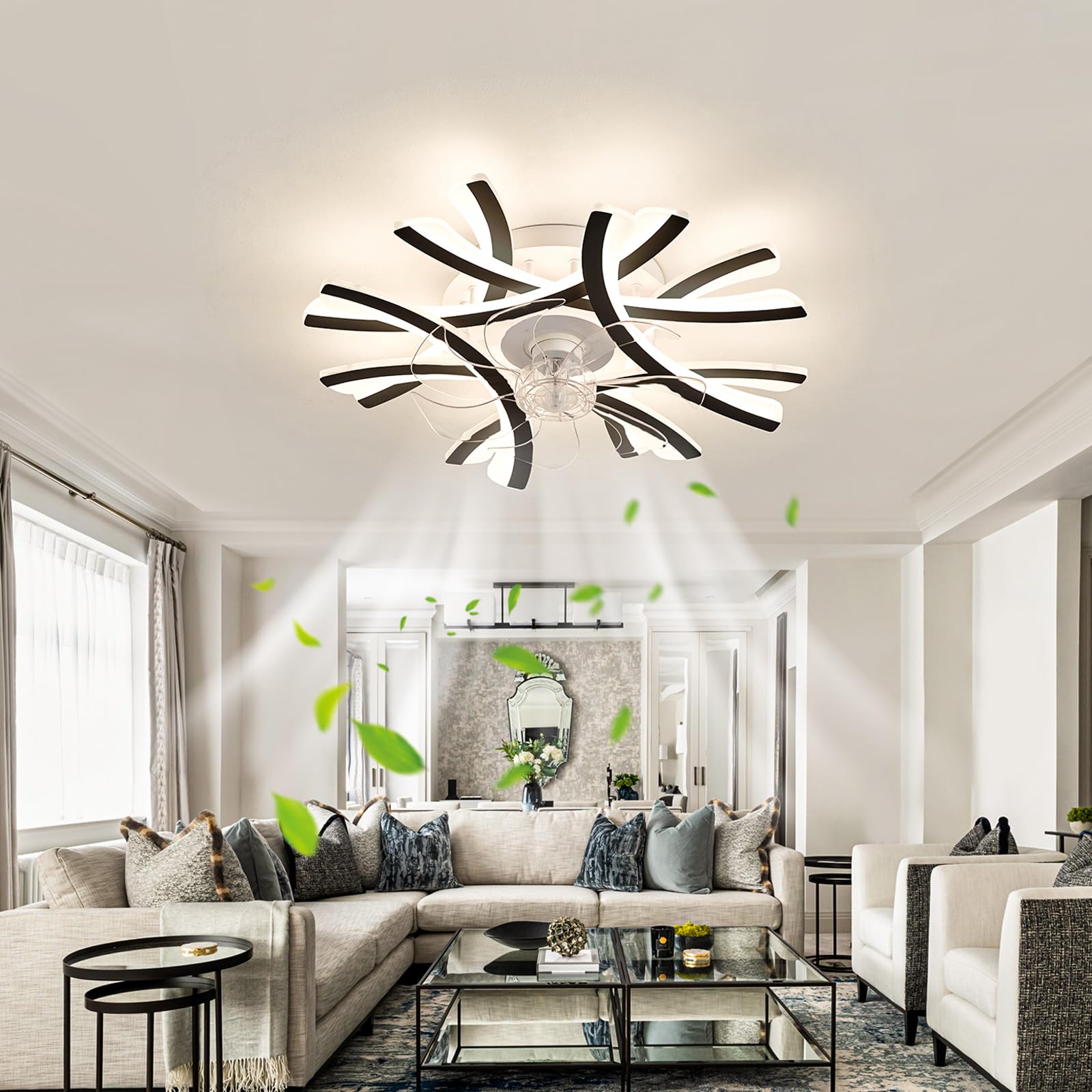 Caufloce Ceiling Fans with Lights Reversible Bedroom Ceiling Fans with Lamps Dimmable Led Fan Light 6 Speed with Timer Modern Living Roomchandelier with Fan for Kitchen Lounge-60cm Black โ image 1
